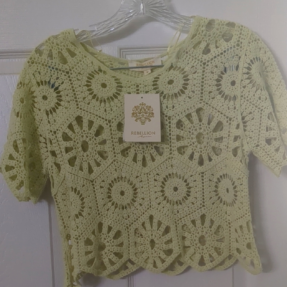 Rebellion Light Green Crochet Blouse